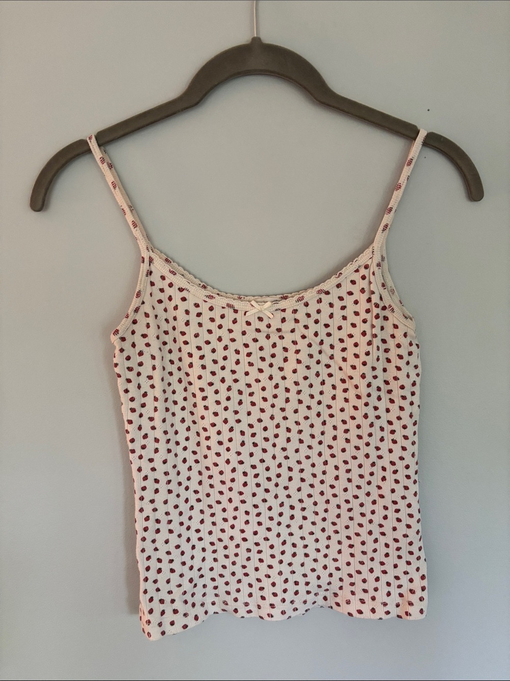 Brandy Melville White Cami with Red Heart Dot Print